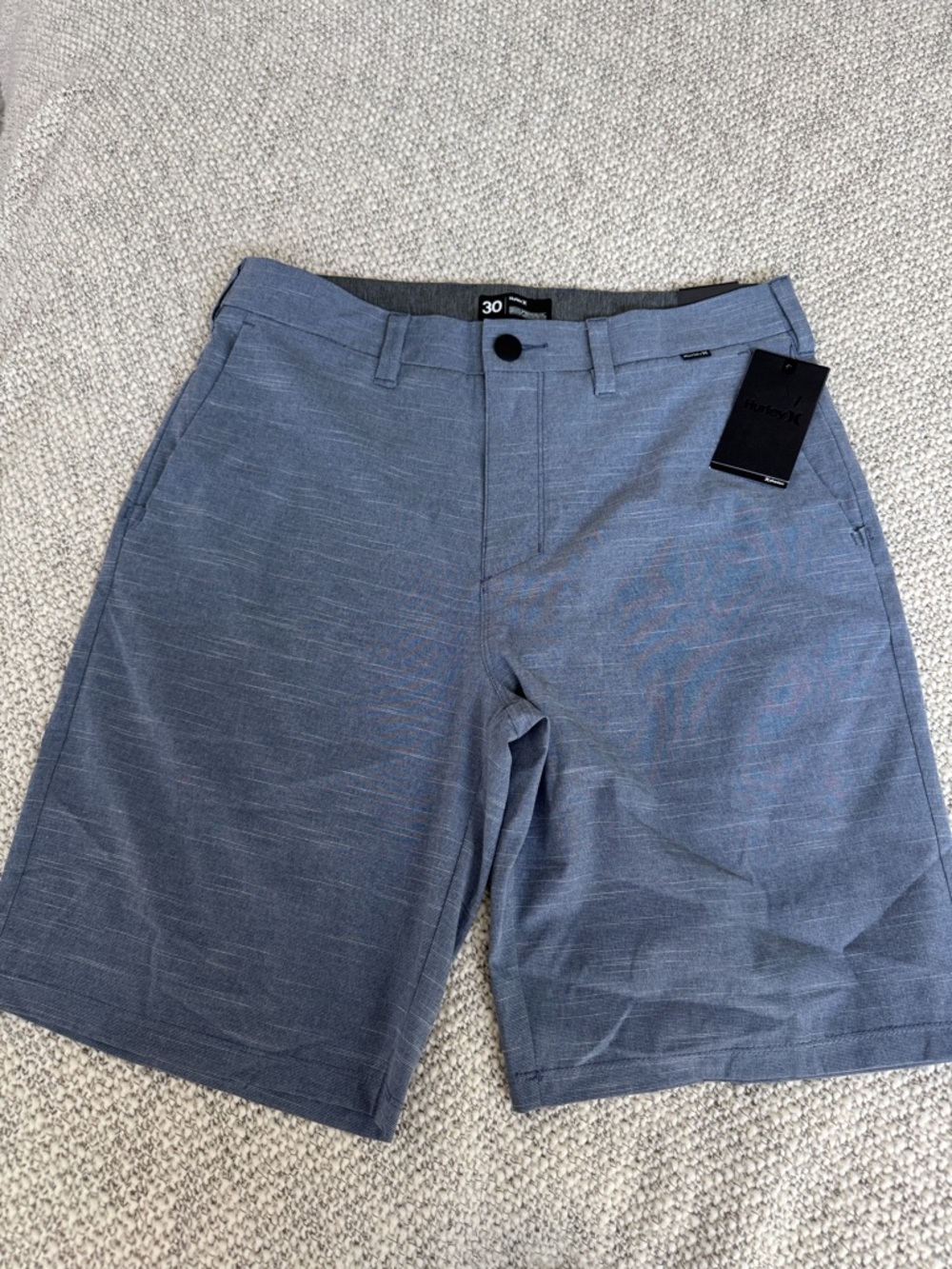Hurley Men's Heathered Blue Flat-Front Hybrid Shorts Trunks 30 NWT